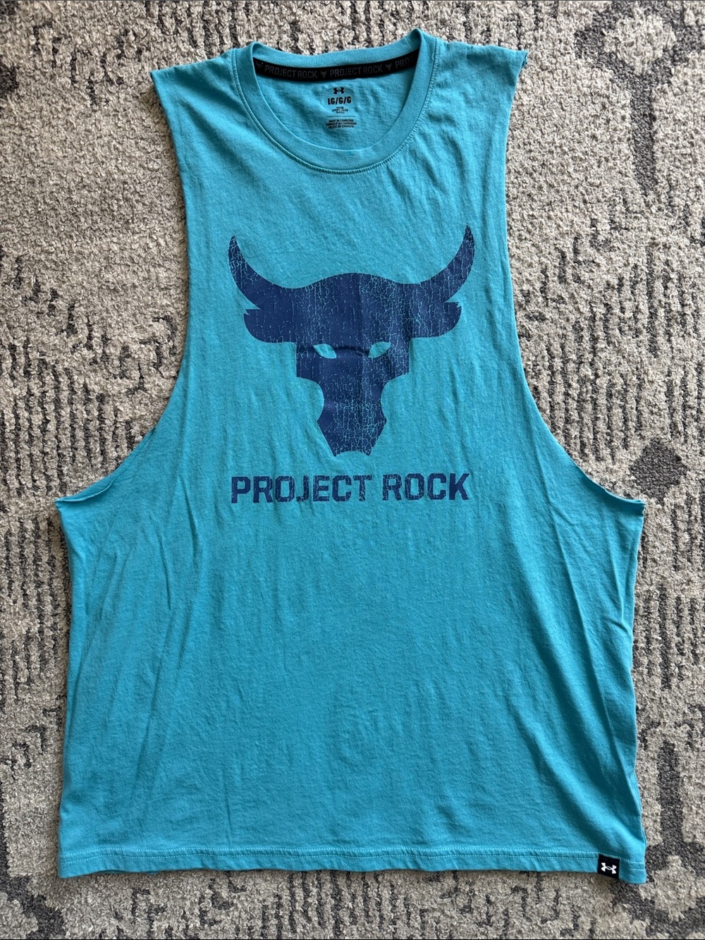 Under Armour Project Rock Teal Sleeveless Tank Top with Navy Logo